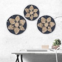 Set of 3 Boho Black Seagrass Wall Bowls - Handmade Eco Decor - Black - thumbnail 1