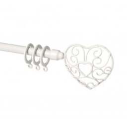 13 - 16mm Cream Heart End Metal Curtain Pole Set - Cream / 150cm - thumbnail 2