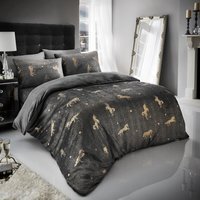Teddy Unicorn Star Foil Duvet Cover and Pillowcase Set - Charcoal - image 1