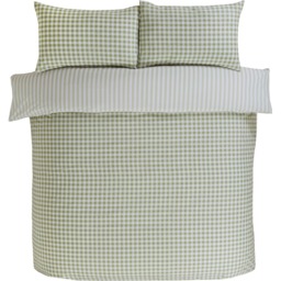 Gingham Check Polycotton Duvet Set With Pillowcase - Green / Double - thumbnail 3