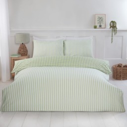 Gingham Check Polycotton Duvet Set With Pillowcase - Green / Double - thumbnail 2