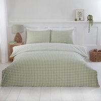 Gingham Check Polycotton Duvet Set With Pillowcase - Green / Double - thumbnail 1