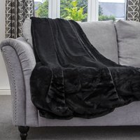 Fleece Blanket Faux Fur Throw - Black - image 1
