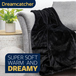 Fleece Blanket Faux Fur Throw - Black - thumbnail 3