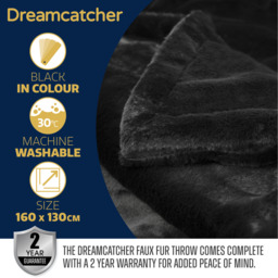 Fleece Blanket Faux Fur Throw - Black - thumbnail 2