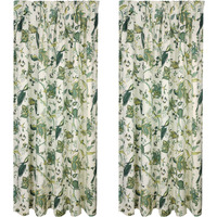 Kensington Pencil Pleat Lined Botanical Curtains - Green / 137cm / 114cm