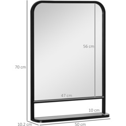 HOMCOM Modern Square Wall Mirror with Storage Shelf - Black / 70cm - thumbnail 2