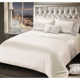 Luxury Crushed Velvet Diamante Starburst Duvet Cover and Pillowcase Set - Cream / Double - thumbnail 2