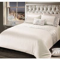 Luxury Crushed Velvet Diamante Starburst Duvet Cover and Pillowcase Set - Cream / Double