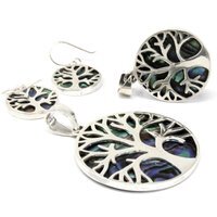 Tree of Life Silver Pendant with Abalone, Spiritual, Jewelry - Green