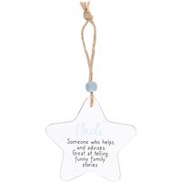 Uncle Hanging Star Sentiment Sign - Wooden Gift for Family  Friends - White