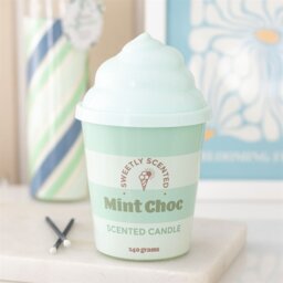 Mint Choc Ice Cream Scented Candle Retro Green Ceramic Tub - Cream - thumbnail 2