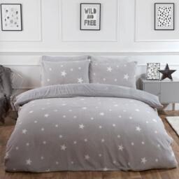 Dreamscene Star Teddy Fleece Duvet Cover Bedding Set - Silver / Single - thumbnail 4