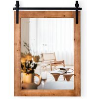Costway Farmhouse Wall Mirror Rustic Wall Mounted Mirror  - Brown