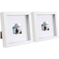 "6"" x 6"" White 3D Box Photo Frame - 2"" x 2"" Mount - Pack of 2 - White/White" - image 1