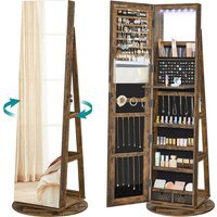 SONGMICS Swivel Mirror Jewellery Cabinet, 6 LEDs, Lockable - Rustic Brown+Black - image 1