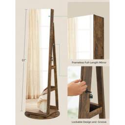SONGMICS LED 360 Swivel Mirror Jewellery Cabinet - Bronze / 55x55x162cm - thumbnail 3