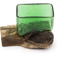 Recycled Beer Bottles Square Bowl on Wood - Brown