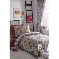 Dance Crew Multi Duvet Cover Set Reverisble Urban Graffiti - Light Grey