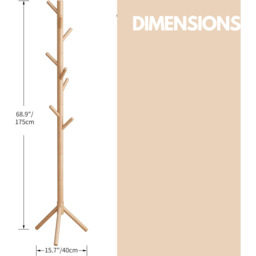Wooden Coat Stand Stand With 8 Hooks - Natural Brown / Natural Brown - thumbnail 2
