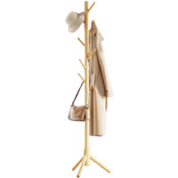 Wooden Coat Stand Stand With 8 Hooks - Natural Brown / Natural Brown - thumbnail 1