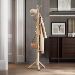 Wooden Coat Stand Stand With 8 Hooks - Natural Brown / Natural Brown - thumbnail 5