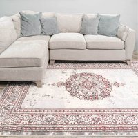 Silver Grey Red Distressed Traditional Medallion Bordered Area Rug - Red Grey / 110 x 60cm - image 1