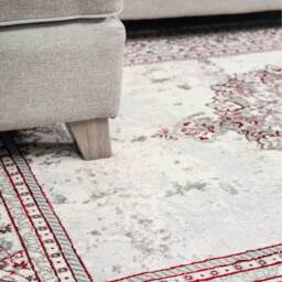 Silver Grey Red Distressed Traditional Medallion Bordered Area Rug - Red Grey / 110 x 60cm - thumbnail 3