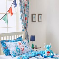 Robot Kids Room Darkening Pencil Pleat Curtain Pair - Blue