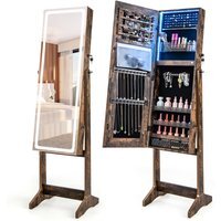 Mirror Jewellery Cabinet Lockable Jewellery Armoire - Brown