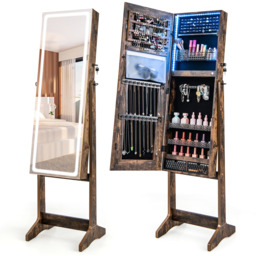 Mirror Jewellery Cabinet Lockable Jewellery Armoire - Brown - thumbnail 2