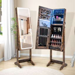 Mirror Jewellery Cabinet Lockable Jewellery Armoire - Brown - thumbnail 3