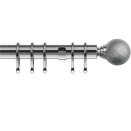 35mm Fixed Length Metal Curtain Pole Set Satin Silver Textured Ball Finial - Silver / 230cm - thumbnail 2