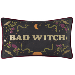 Bad Witch Embroidered Velvet Feather Filled Cushion 50 x 30cm - Black Magic - thumbnail 5
