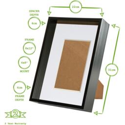 "3D Deep Box Photo Frame with A5 Mount - A4 (8"" x 12"") - Pack of 5 - Black/White" - thumbnail 4