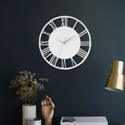 Round Roman Numeral Dial Wall Clock with Silver Hands - White & Silver - thumbnail 5
