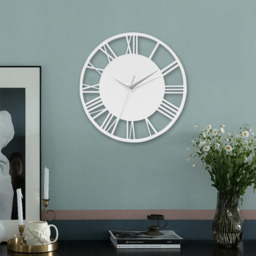 Round Roman Numeral Dial Wall Clock with Silver Hands - White & Silver - thumbnail 2