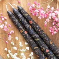 Set of 3 Black Midnight Print Taper Candles for Gothic Decor - Black - image 1