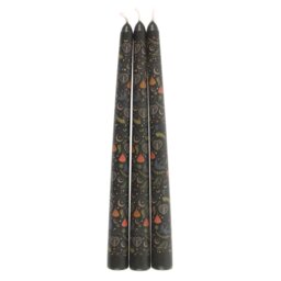 Set of 3 Black Midnight Print Taper Candles for Gothic Decor - Black - thumbnail 3