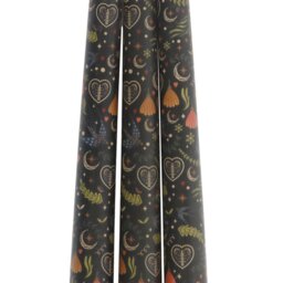 Set of 3 Black Midnight Print Taper Candles for Gothic Decor - Black - thumbnail 4