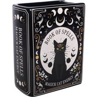 Magick Cat Spell Book Shaped Flower Vase - Black