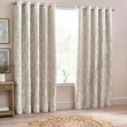 Set of 2 Sophia Jacquard Floral Eyelet Curtains - Natural / 117cm / 137cm - thumbnail 2