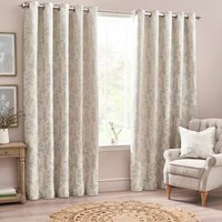 Set of 2 Sophia Jacquard Floral Eyelet Curtains - Natural / 117cm / 137cm - thumbnail 1