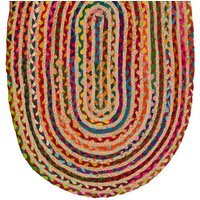 Multi Cotton Chindi And Jute Oval Rug, 90 x 135cm - Multicoloured