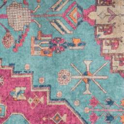 Distressed Bordered Persian Style Non Slip Washable Area Rug - Teal & Pink / 240 x 60cm - thumbnail 3