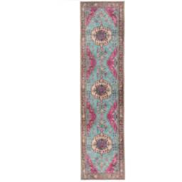 Distressed Bordered Persian Style Non Slip Washable Area Rug - Teal & Pink / 240 x 60cm - thumbnail 5