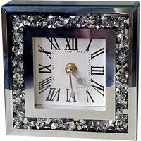 Crushed Diamond Silver Square Wall Clock Roman Numbers - Silver - image 1