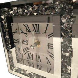 Crushed Diamond Silver Square Wall Clock Roman Numbers - Silver - thumbnail 3