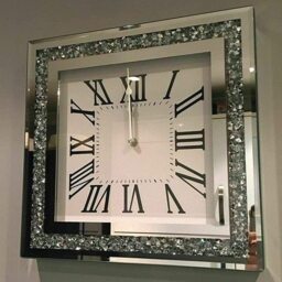 Crushed Diamond Silver Square Wall Clock Roman Numbers - Silver - thumbnail 2