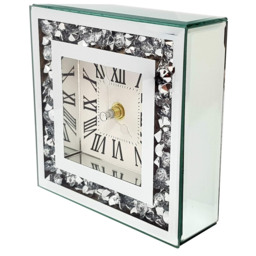 Crushed Diamond Silver Square Wall Clock Roman Numbers - Silver - thumbnail 4